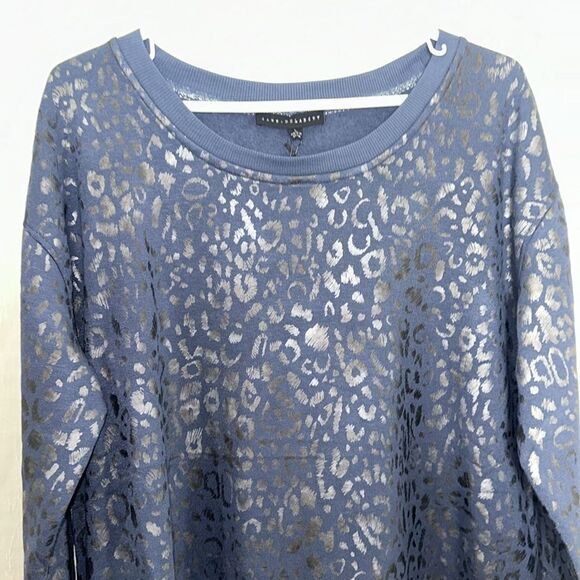 JANE + DELANCEY L Navy Silver Black Metallic Animal Print Crew Fleece Pullover - Picture 4 of 12